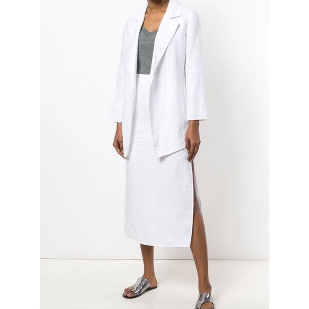 Theory Double-Face Linen Blend Slit Skirt Ivory Size 4 - Picture 2 of 8
